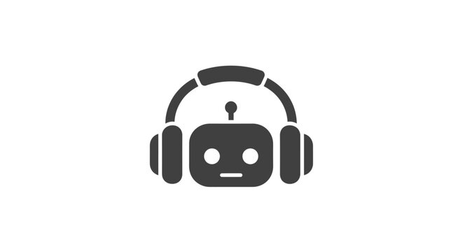 Robot wearing headphones icon, gray on white background