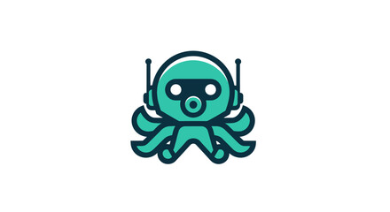 Teal octopus robot with headset & antennas © fast