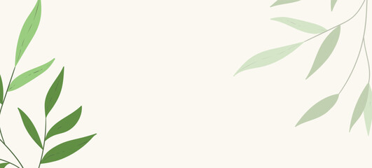 Floral web banner with drawn color exotic leaves. Nature concept design. Modern floral compositions with summer branches. Vector illustration on the theme of ecology, natura, environment.