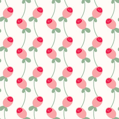 Seamless floral pattern based on traditional folk art ornaments. Colorful flowers on light background. Scandinavian style. Sweden nordic style. Vector illustration. Simple minimalistic pattern.