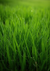 Obraz premium Vibrant green blades of grass bathed in soft, natural light, symbolizing growth, peace, and natural purity. A serene and verdant landscape ,ground ,pristine ,green