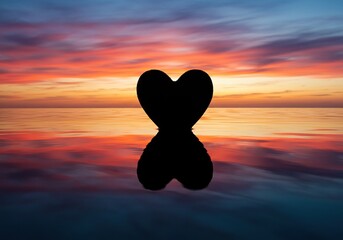 Serene heart shape reflecting perfectly on calm water surface. Symbolizes deep emotional introspection, self-love, and peaceful contemplative thought ,self-love ,insight ,serene