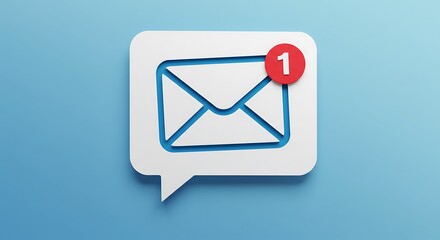 New email notification concept for business e-mail communication and digital marketing. Inbox receiving electronic message alert. Abstract minimalist design with cutout paper and blue background.