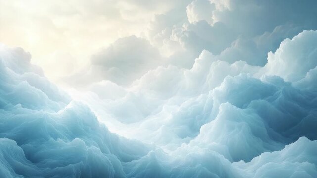 Vast blue cloudscape with soft fluffy clouds and sunlight rays