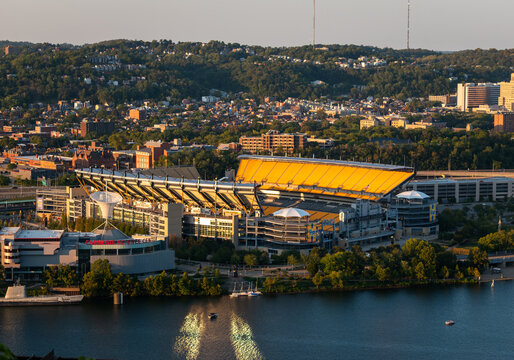 View of Acrisure Stadium at golden hour from Mount Washington on September 15, 2024 in Pittsburgh, Pennsylvania, USA