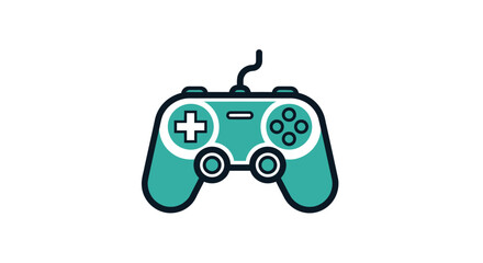 Teal wired game controller on white background