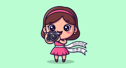 Cartoon girl takes a photo