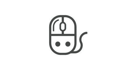 Line art icon of a computer mouse with a cable on a white background