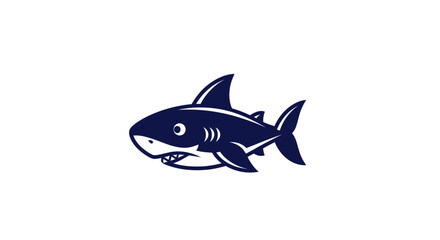Stylized navy shark with visible teeth, fin, and tail on a white background