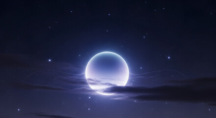 Fototapeta premium Celestial Serenity: Capturing the ethereal beauty of the moon and stars against a twilight sky, creating a sense of wonder and peace.