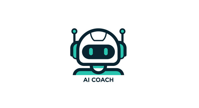 Cartoonish robot with "AI COACH" text below
