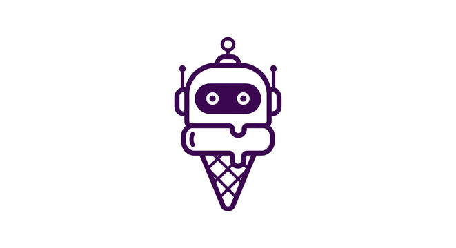 Purple robot's head sits atop an ice cream cone outline