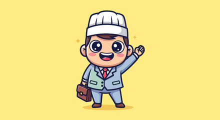 Animated man in business suit waves