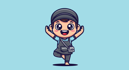 Cartoon barista boy balancing