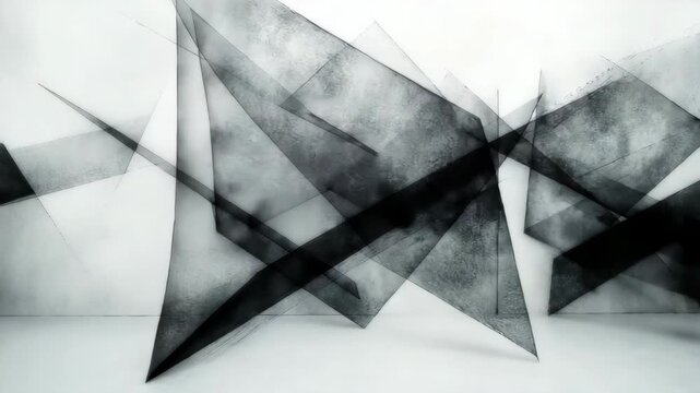 Abstract geometric art installation with overlapping black and gray paper shapes