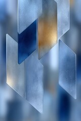 Abstract composition of frosted glass panels in blue and gold lighting, modern minimal geometric background