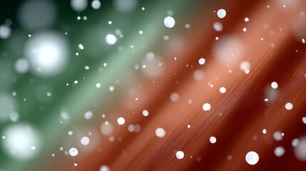Soft abstract snowfall over blurred red and green background, elegant minimal winter and Christmas design