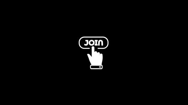 Join button click icon. Digital hand cursor clicking "Join" button animation. Finger cursor clicking on white background.