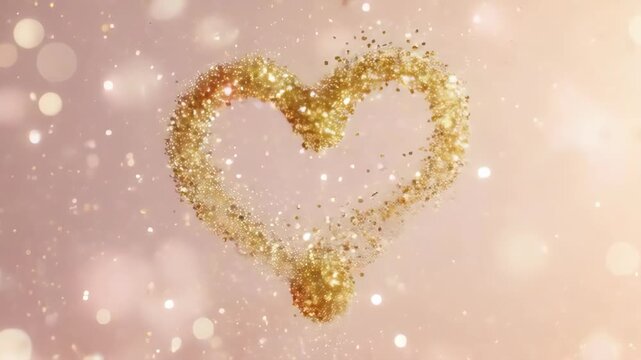 Elegant looping video of sparkling gold glitter forming a heart. A luxurious and magical background for Mother's Day, weddings, Valentine's Day, or any celebration of love.
