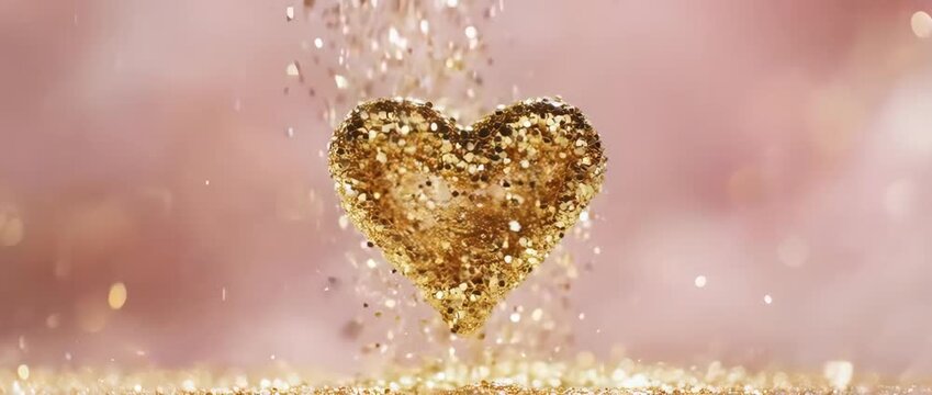 Elegant looping video of sparkling gold glitter forming a heart. A luxurious and magical background for Mother's Day, weddings, Valentine's Day, or any celebration of love.