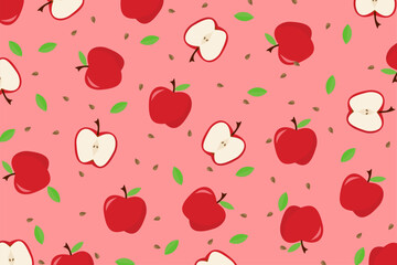 Summer seamless pattern with vector illustrations of fruits. Hand drawn healthy food set and apple cartoon background.