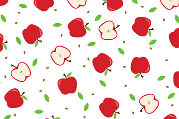 Seamless pattern with apples and leaves.