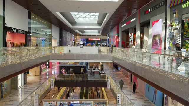abu dhabi city famous modern mall main hall top floor slow motion panorama 4k united arab emirates