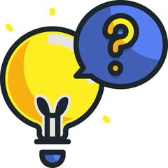 Bright Yellow Lightbulb Symbolizing Idea Generation Next to a Blue Speech Bubble with a Question Mark on a Transparent Background
