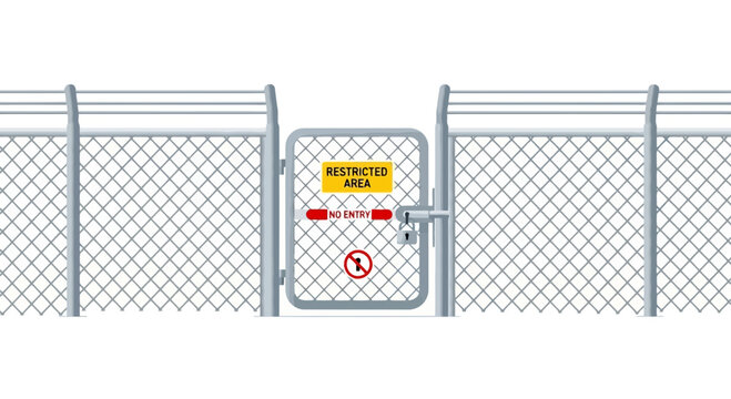 Illustration depicting a metallic fence indicating a restricted area entry