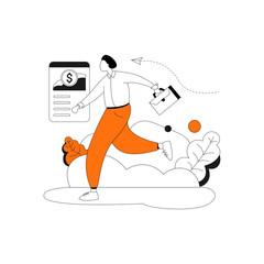 Business Marketing Line Illustration Kit Dynamic Figure in Orange Pants Running Towards Financial Growth Abstract Representation of Business Success and Economic Progress with Dollar Symbol