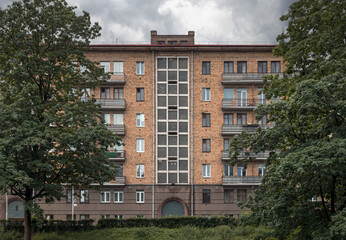 Soviet-Era Residential Building in Central Minsk with Overcast Sky