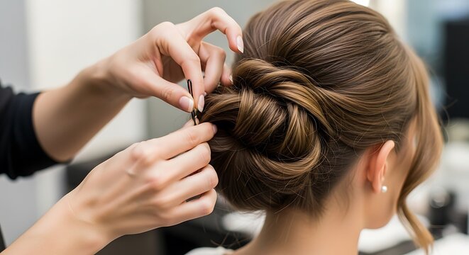 Elegant updo hairstyle creation by professional stylist for special event