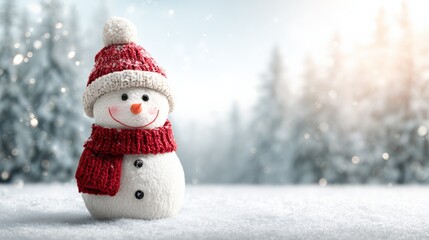 Obraz premium Festive Snowman Portrait with Winter Forest Background for Holiday Season Celebrations and Greetings