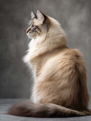 Elegant long haired cat sitting on gray background
