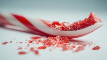 Festive Candy Cane Broken with Red and White Stripes Close-up on a White Background
