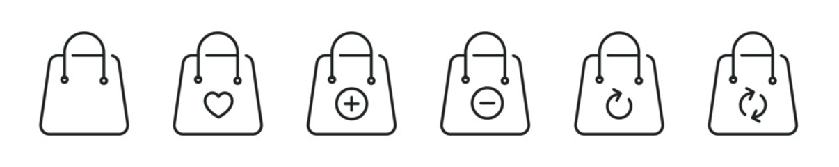 Shopping bag thin line icon set. Web minimal editable stroke icons
