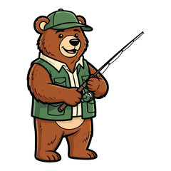Cartoon Bear Fisherman Illustration