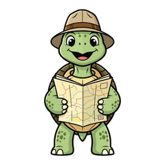 Cartoon Turtle Traveler with a Map in Hand Ready for Adventure