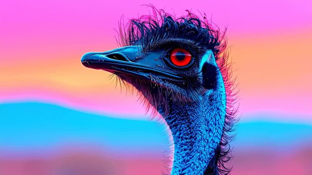 Emu Portrait with Vibrant Colors and Striking Detail in Nature.
