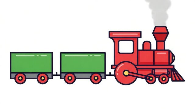 Cute Red Train with Green Wagons Illustration.