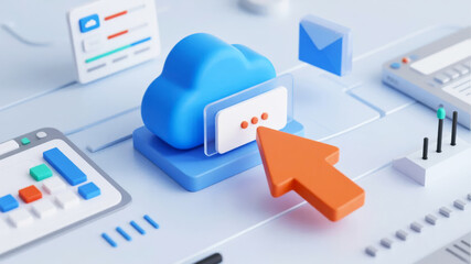 Digital cloud computing interface with data flow and interactive elements