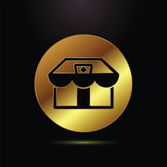 Golden Hospital Building Icon Glossy Clinic Structure Medical Center Facility Metalic Sign on Black