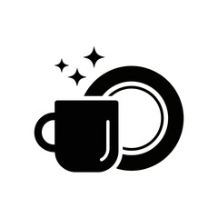 Clean cup and plate with sparkles