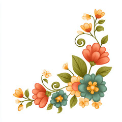 Beautiful corner flower arrangement with an elegant floral design. This vintage botanical illustration features watercolor style with colorful leaf and blossom decoration