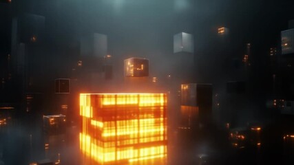 Abstract cubes in a futuristic cityscape - Powered by Adobe