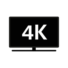 A modern flat screen television displaying the text 4k in large white font, isolated on a