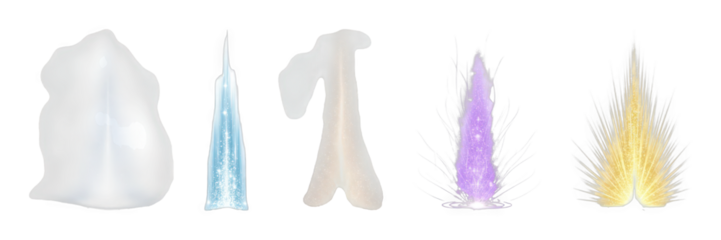 Abstract magical effect set including glowing light, mystic sparkles, and ethereal energy bursts isolated. Digital graphic design and fantasy illustration.