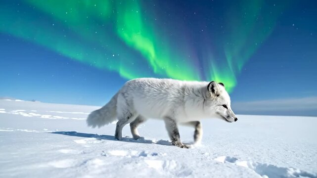 Arctic Fox Under Northern Lights - A Stunning Winter Wonderland Scene.