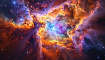 Cosmic Nebula in Vivid Orange and Purple Hues