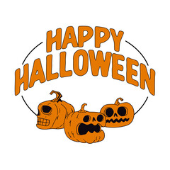 Halloween badge emblem with cute carved pumpkin illustrations.
